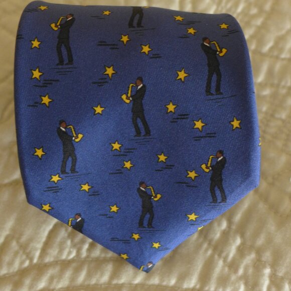 HERMES Blue Vintage and LuxuryJazz Saxophone Player Tie - Picture 3 of 6
